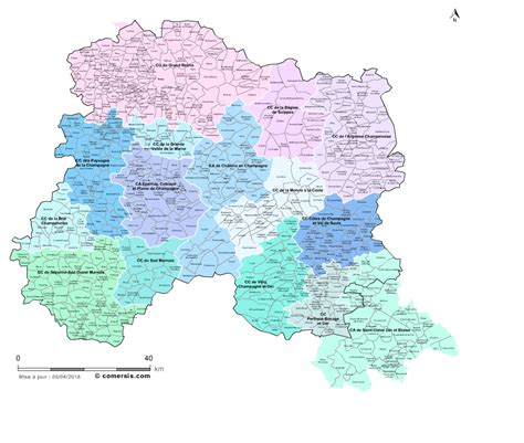 Carte des intercommunalités de la Marne avec communes