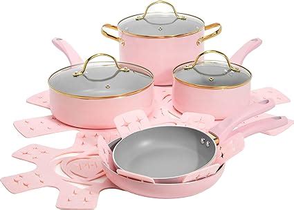 Paris Hilton Epic Nonstick Pots and Pans Set, Multi-Layer Nonstick Coating, Tempered Glass Lids ...