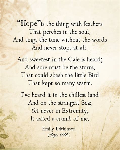 Emily Dickinson Hope is the Thing With Feathers Poem Emily - Etsy