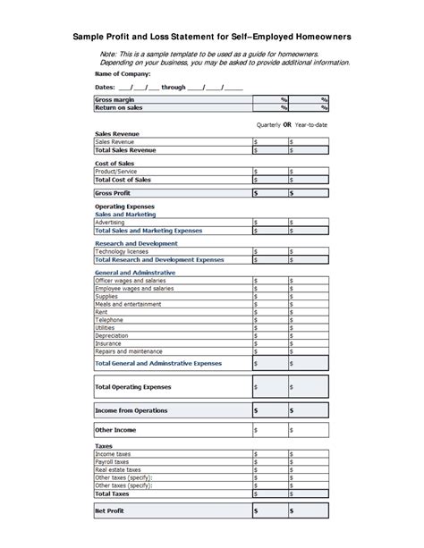 Our Page Numbering For Profit And Loss Template For Self Employed Form ...