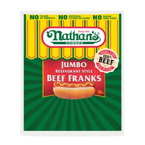 Nathan's Famous Jumbo Restaurant Style Beef Hot Dog Franks, 12 oz - Pick ‘n Save