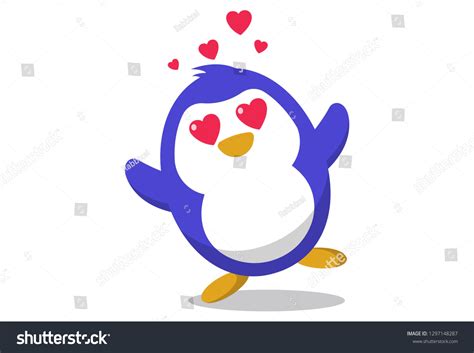 Vector Cartoon Illustration Cute Penguin Love Stock Vector (Royalty ...