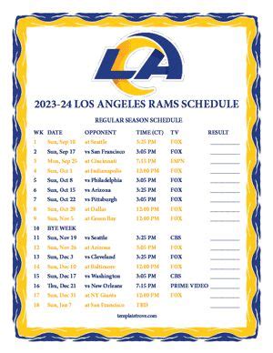 Printable 2023-2024 Los Angeles Rams Schedule | Los angeles rams, Los ...