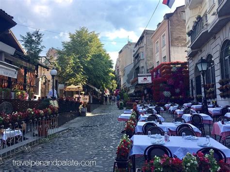 Cafe lined Skadarska St getting ready for the evening in Belgrade's Old ...