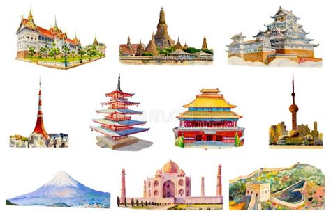 Painting Illustration, Landmark of Asia on White Background Stock ...