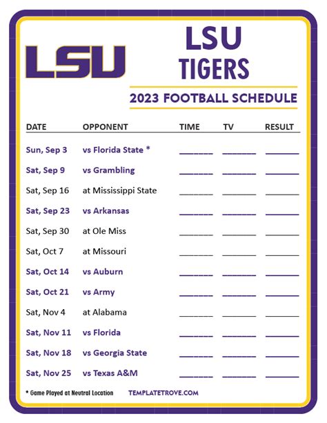 Printable 2023 LSU Tigers Football Schedule