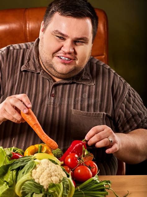 Diet Fat Man Eating Healthy Food. Healthy Breakfast with Vegetables. Stock Photo - Image of ...