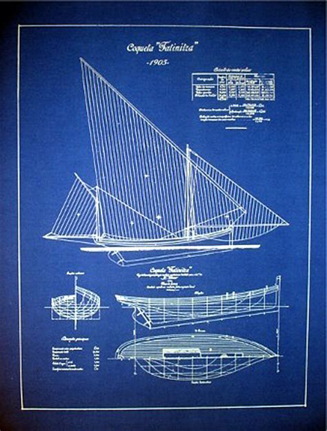 Vintage Sailboat Yacht 1905 Blueprint Plan Drawing 18" x 24" blue color | eBay