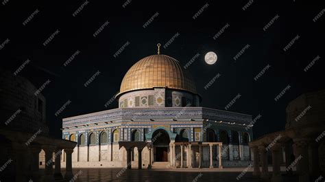 Premium AI Image | Masjid AlAqsa in moonlit night view of dome