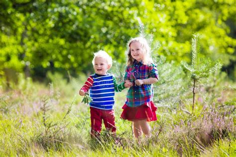 Kids Playing in Autumn Park Stock Image - Image of foliage, dress: 74930127