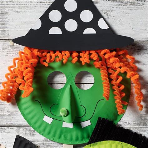 Witch Paper Plate Mask for Halloween - Project | Halloween mask craft ...