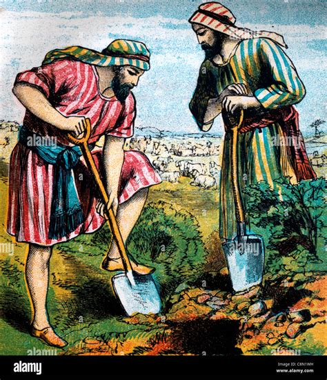 Bible Stories- Illustration Of Isaac's Servants Digging A Well Stock ...