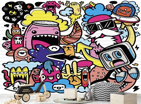 Mural Graffiti Kids Room Decor Wallpaper Peel & Stick Colorful Graffiti Street Self Adhesive ...