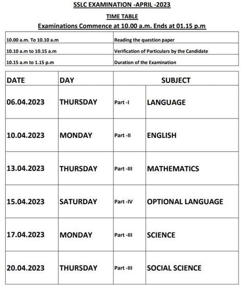 10th Public Exam Timetable 2023 Tamil Nadu - Government Exams