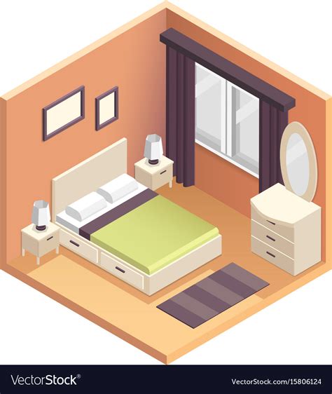 Isometric bedroom interior design Royalty Free Vector Image