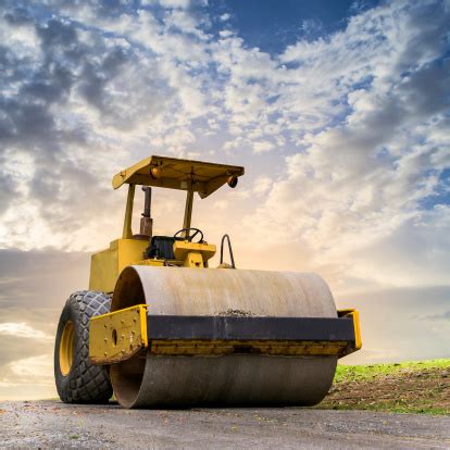 Road Roller At Construction Site Stock Photo - Download Image Now - iStock