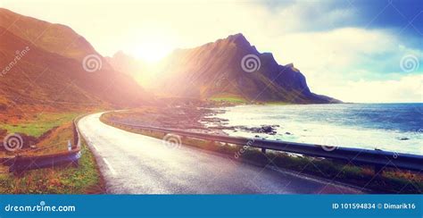 Sunrise over empty road stock photo. Image of country - 101594834