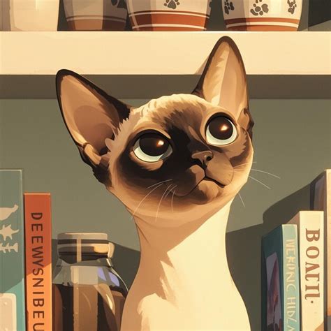 Premium Vector | Burmese Cat Sitting on a Bookshelf