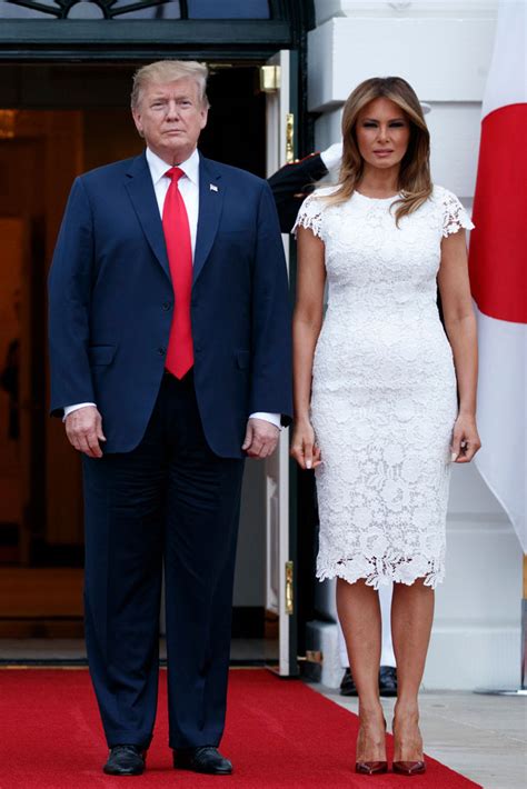 Melania Trump in White Lace Dress, Metallic Pumps on 49th Birthday ...