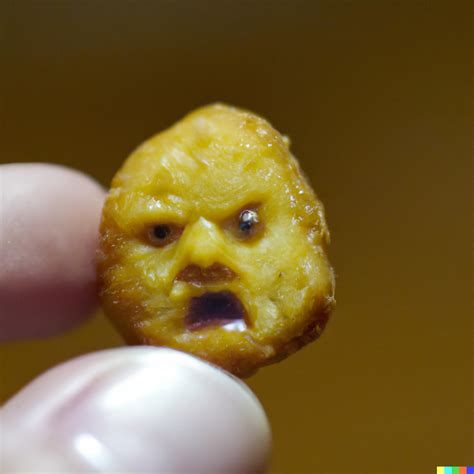 Extremely realistic chicken nugget with a face screaming as it is about ...