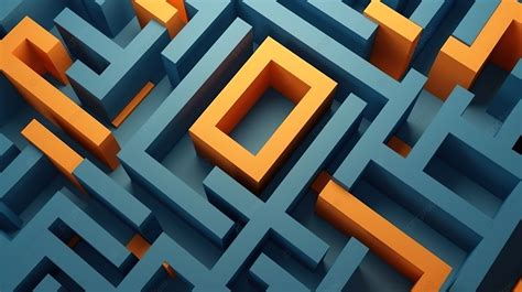 Vibrant 3d Rendering Abstract Labyrinth Art Picture With Orange Tones Against A Blue Wall ...