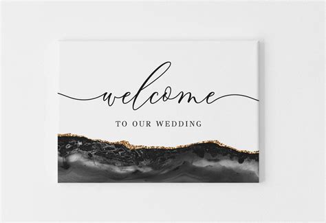 Black and Gold Wedding Welcome Sign, Marble Wedding Welcome Sign, Printable Welcome Sign Wedding ...