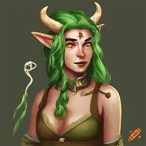 Dnd character of a cute female tiefling druid in a greek forest