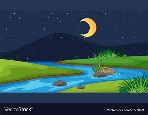 Landscape background design river at night Vector Image