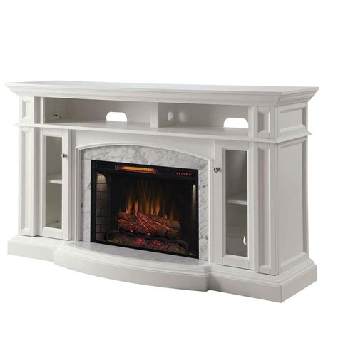 Scott Living 66-in W 5100-BTU White Wood Flat Wall Infrared Quartz Electric Fireplace Media ...