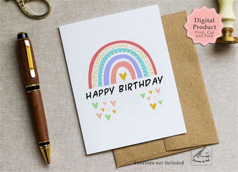 Happy Birthday Rainbow Printable Card Birthday Card Template - Etsy