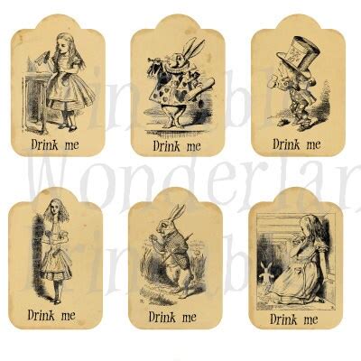 Printable Alice in Wonderland Gift Tags / Labels . 5 Sets of Labels: eat Me, Drink Me, Thank You ...