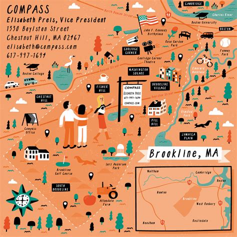 Illustrated Map of Newton and Brookline, MA — Nate Padavick