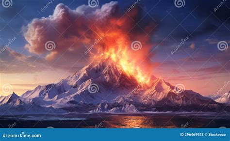 Arctic Volcano: Realistic Fantasy Artwork with Lava and Spiky Mounds ...