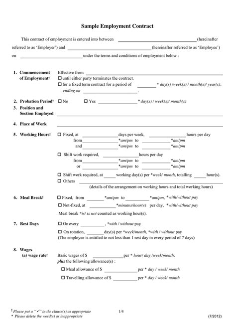 Employment Contract in Word and Pdf formats