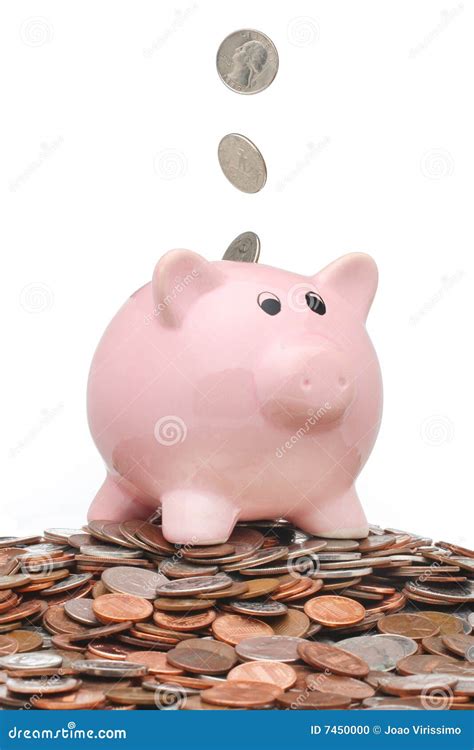 Adding money to a pig bank stock photo. Image of close - 7450000