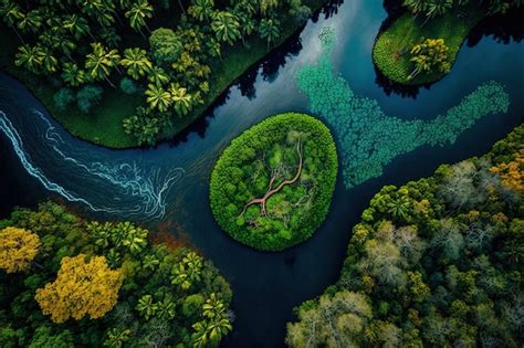 Premium Photo | River in the jungle seen from above nearby manaus the amazon jungle