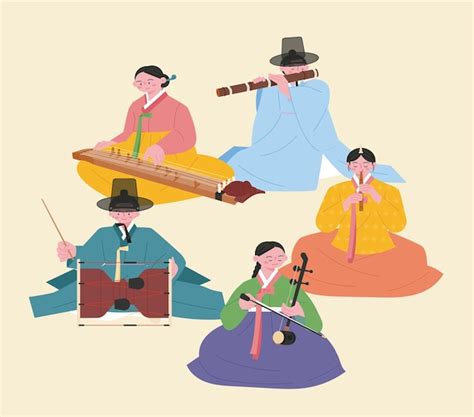 Premium Vector | Korean traditional music quartet people wearing hanbok ...