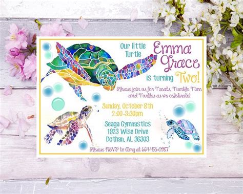 Sea Turtle Birthday Invitation (With images) | Turtle birthday invitations, Turtle birthday ...