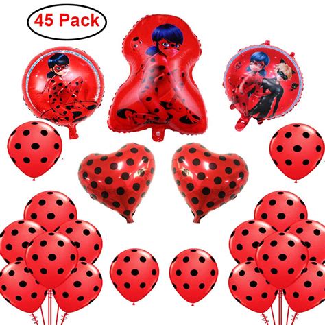 Buy Geenber 45 Pack Miraculous Ladybug Foil Balloon Set Ladybug Party Decorations Supplies ...