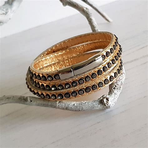 Leather Rose Gold Swarovski Bracelet