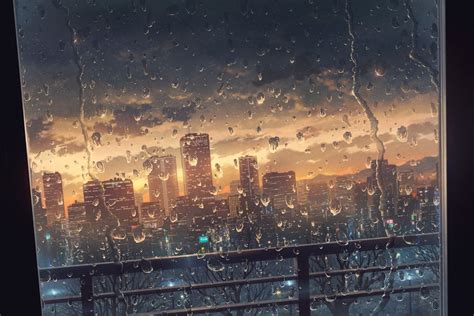 Wallpaper : window, water drops, rain, city, horizon, water on glass, Wallpaper anime, night ...