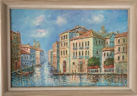 Charlote - Large oil painting on canvas, Italy, Venice, Canal view ...