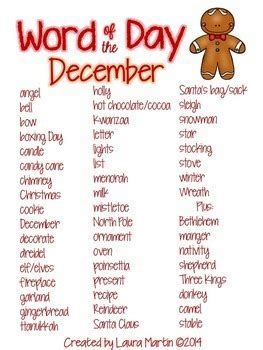 Word of the Day December - Winter Vocabulary by Laura Martin | TpT