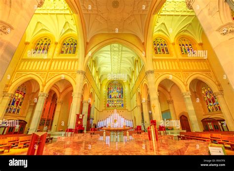 Perth, Western Australia - Jan 3, 2018: interior facing east of St Mary ...