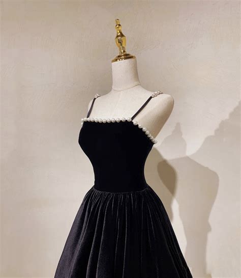 Black velvet long prom dress A line evening dress · Little Cute ...