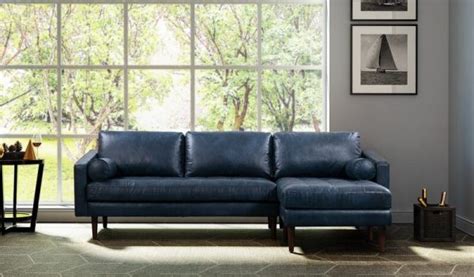 L Shaped Leather Sectional Sofa With Navy Blue Upholstery | Interior ...