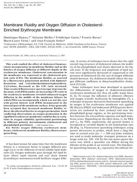(PDF) Membrane Fluidity and Oxygen Diffusion in Cholesterol-Enriched Erythrocyte Membrane ...