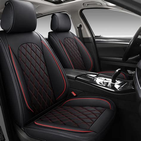 LINGVIDO Red Faux Leather Auto Seat Covers, Automotive Interior Rhombus Cushion Protector for ...