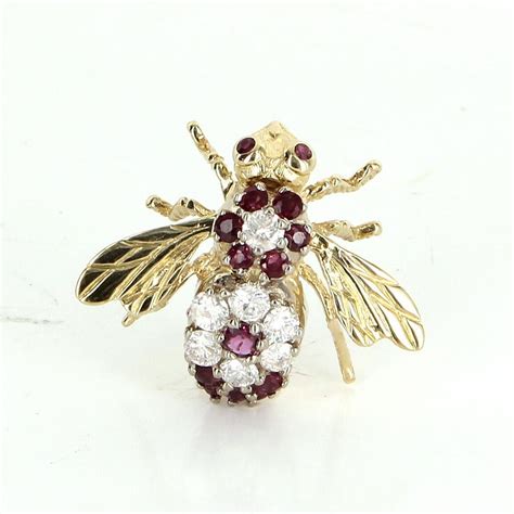 Bumble Bee Pin Diamond Ruby Vintage 14 Karat Yellow Gold Bug Jewelry Estate Fine | Yellow ...