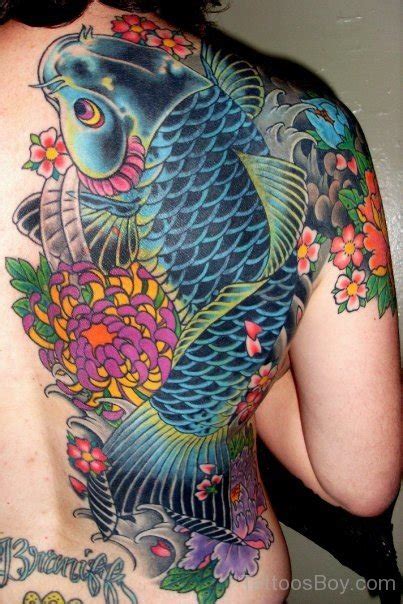 Big Koi Fish Tattoo Design On Back - Tattoos Designs